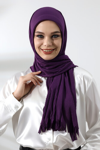 Purple Hijab Ready Made Practical Corded Cotton Shawl - 1