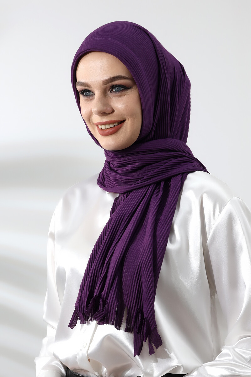 Purple Hijab Ready Made Practical Corded Cotton Shawl - 2