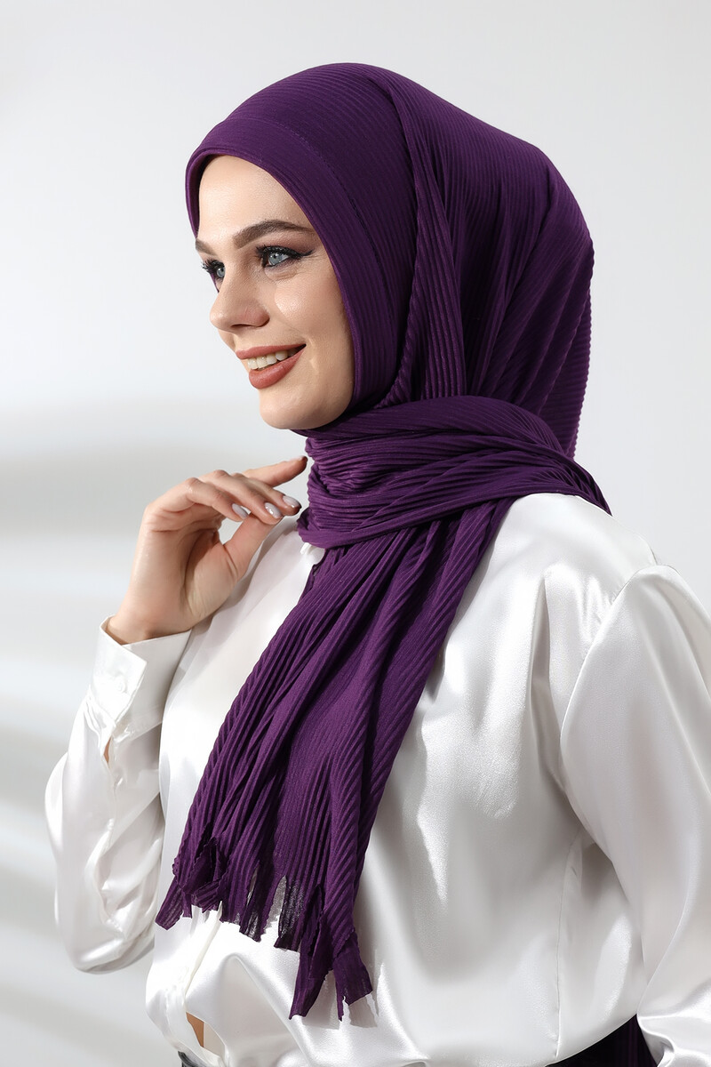 Purple Hijab Ready Made Practical Corded Cotton Shawl - 3