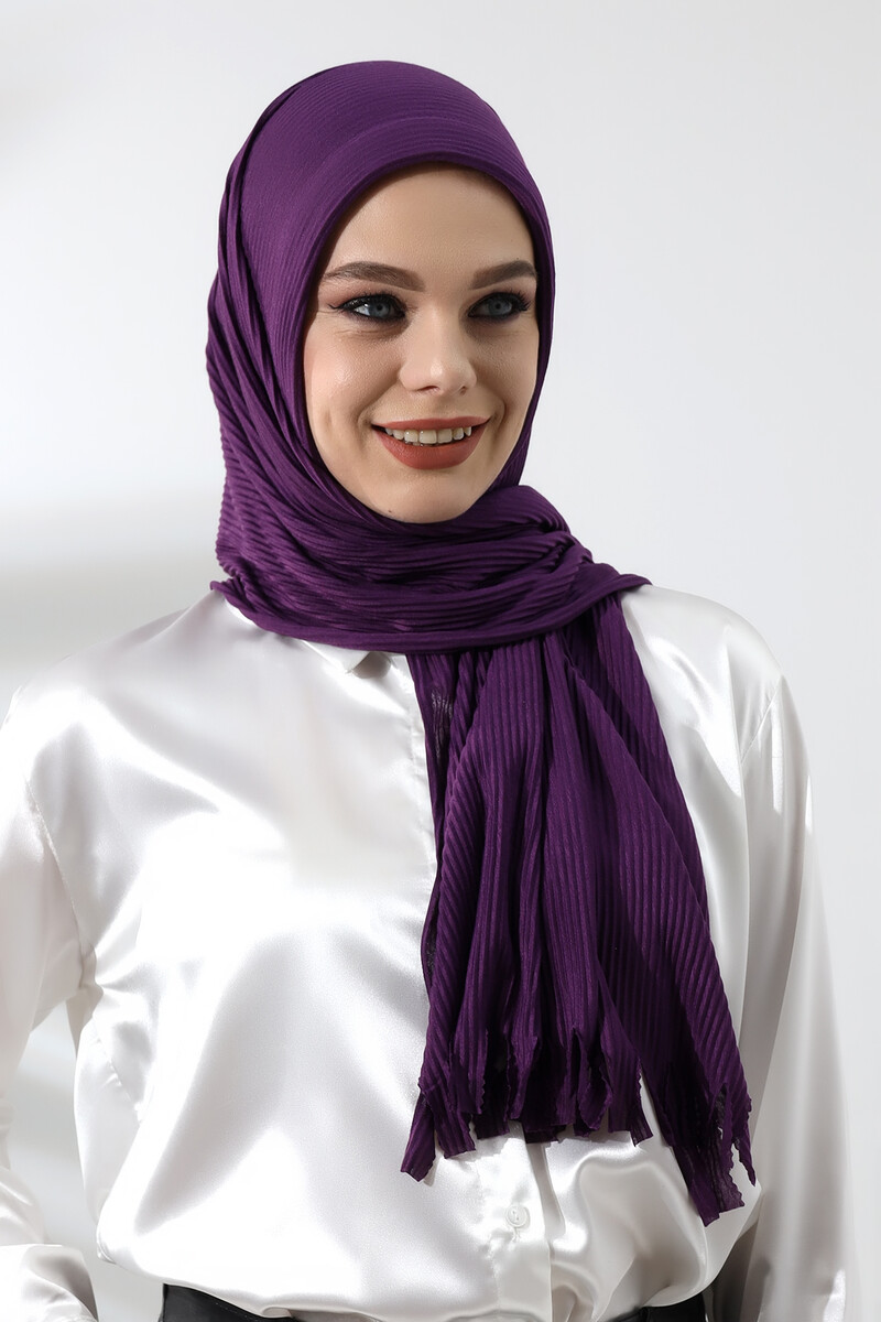 Purple Hijab Ready Made Practical Corded Cotton Shawl - 4