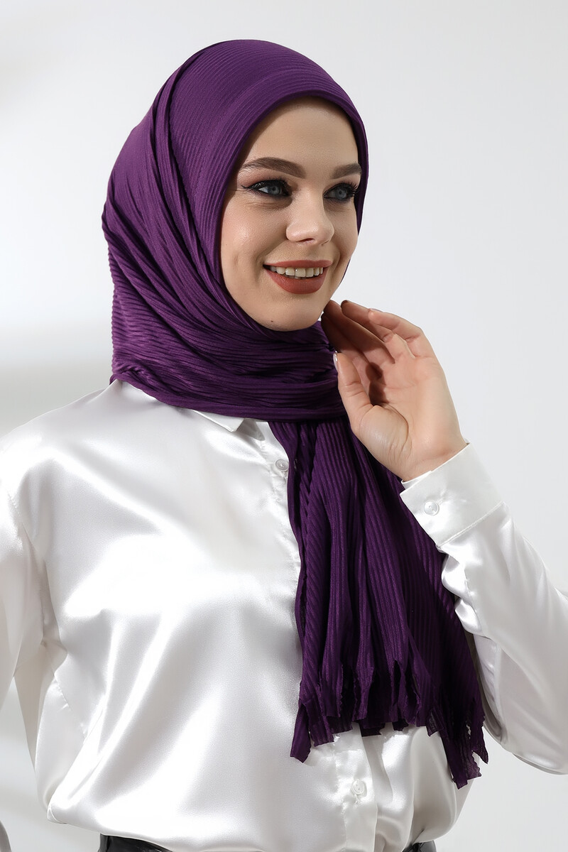 Purple Hijab Ready Made Practical Corded Cotton Shawl - 5