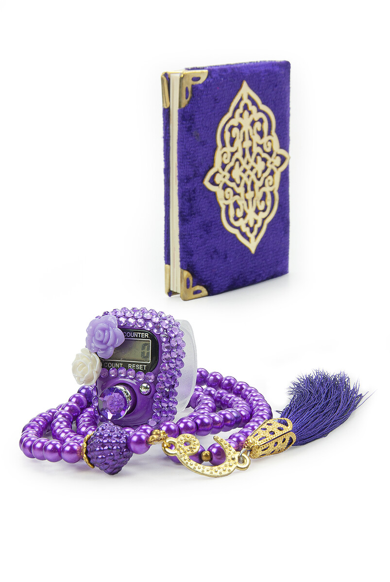 Purple Stone Chanting - Pocket Size Arabic Yasin-i Şerif - Hajj Umrah Gift Set with Pearl Prayer Beads - 3