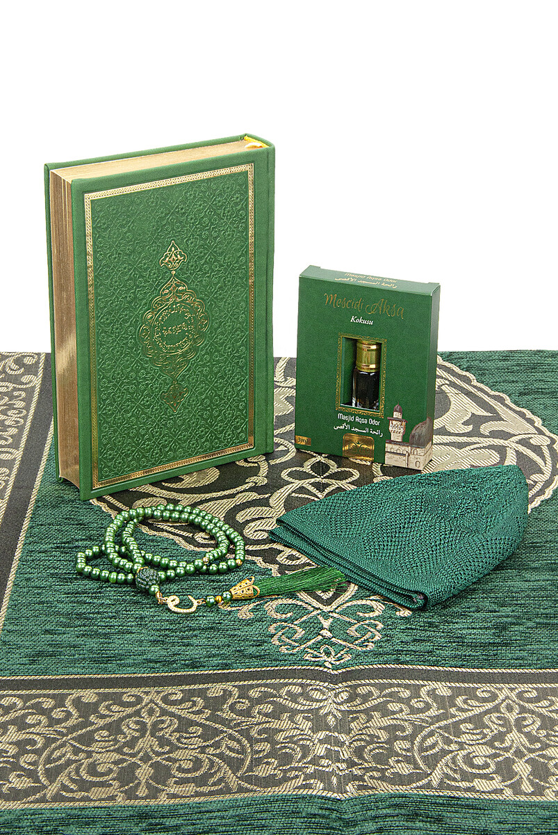 Quran and Dowry Prayer Rug Set, Suitable for the Groom's Package, Green - 3