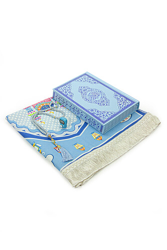 Quran and Prayer Mat Set for Children Blue - 3