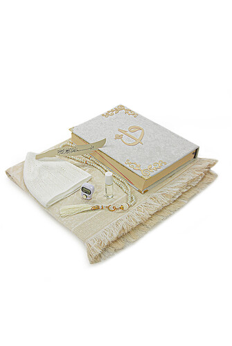 Quran Set Suitable for Groom's Bundle with Chest Dowry Prayer Rug Set White - 5