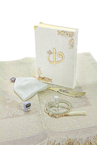 Quran Set Suitable for Groom's Bundle with Chest Dowry Prayer Rug Set White - 6