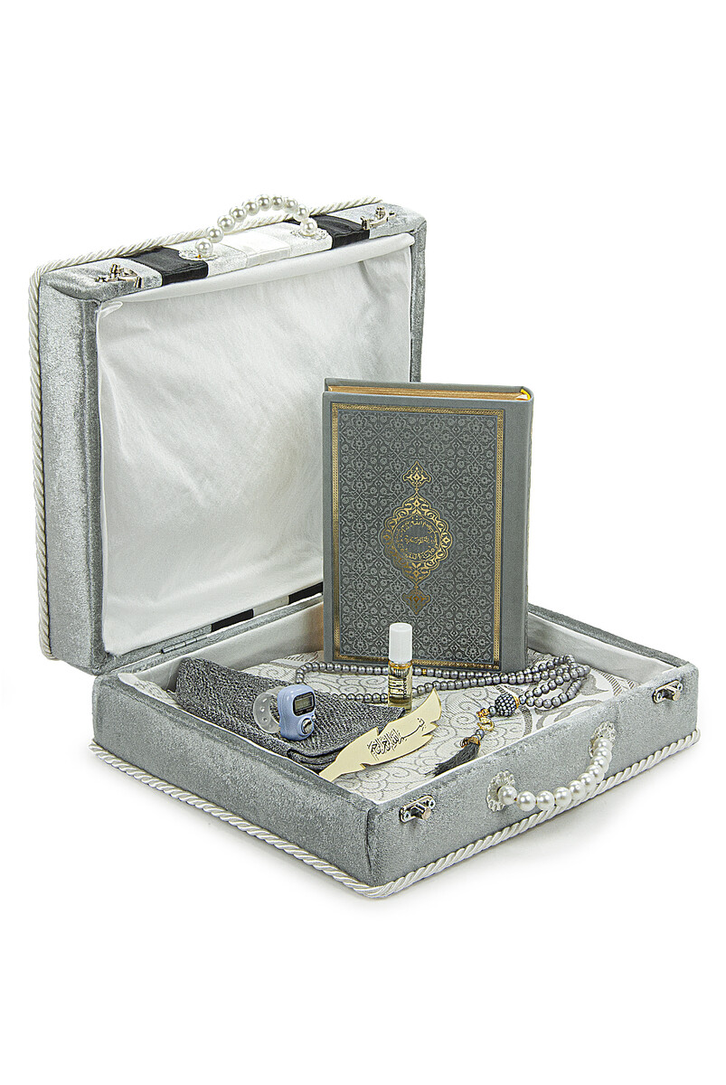 Quran Set Suitable for Groom's Pack with Storage Box Dowry Prayer Rug Set Gray - 2