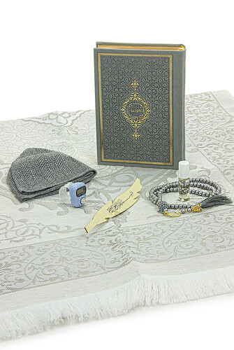 Quran Set Suitable for Groom's Pack with Storage Box Dowry Prayer Rug Set Gray - 5