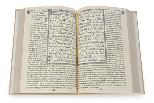 Quran with French Meaning and Medina Calligraphy and Prayer Rug Set Cream - 8