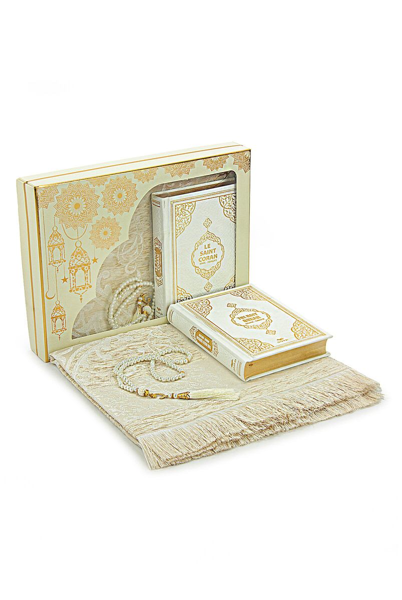 Quran with French Translation and Prayer Rug Set - 1