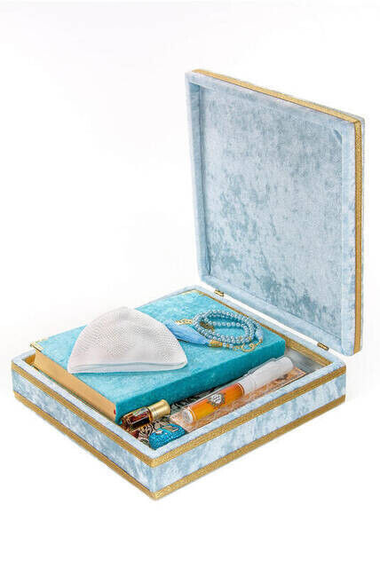 Quran Kerim - Special Velvet Covered Chest - Religious Gift Set - 2