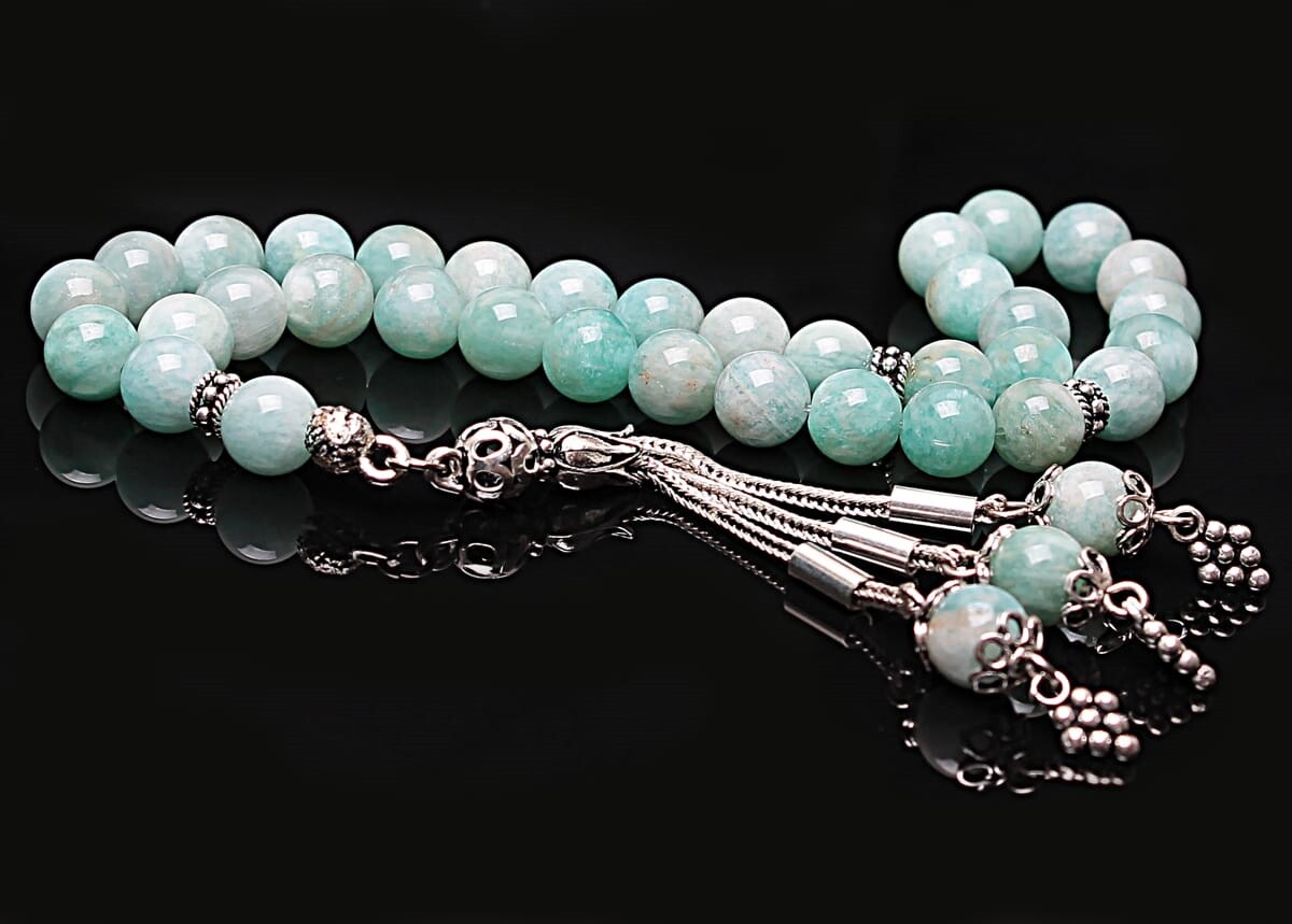 Real Amazonite Stone Rosary-Spherical Cut Rosary-Silver-Accented Rosary-33-Bead Rosary-Original Natural Stone Rosary - 2