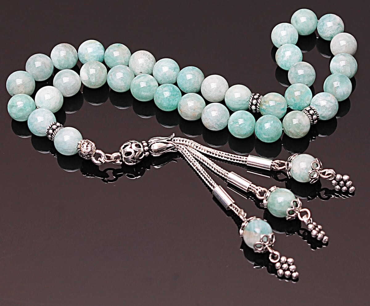 Real Amazonite Stone Rosary-Spherical Cut Rosary-Silver-Accented Rosary-33-Bead Rosary-Original Natural Stone Rosary - 3