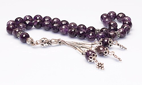 Real Amethyst Stone Rosary-Faceted Cut Rosary-Silver-Accented Rosary-33-Bead Rosary-Original Natural Stone Rosary - 2