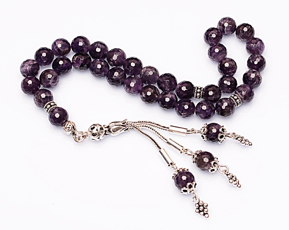 Real Amethyst Stone Rosary-Faceted Cut Rosary-Silver-Accented Rosary-33-Bead Rosary-Original Natural Stone Rosary - 3