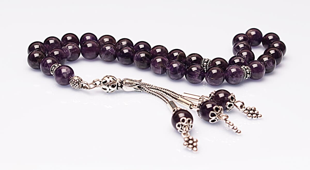 Real Amethyst Stone Rosary-Spherical Cut Rosary-Silver-Accented Rosary-33-Bead Rosary-Original Natural Stone Rosary - 2