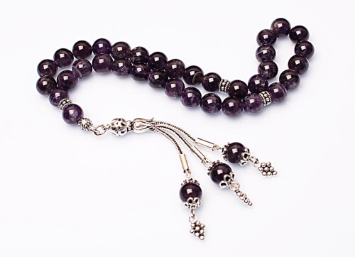 Real Amethyst Stone Rosary-Spherical Cut Rosary-Silver-Accented Rosary-33-Bead Rosary-Original Natural Stone Rosary - 3