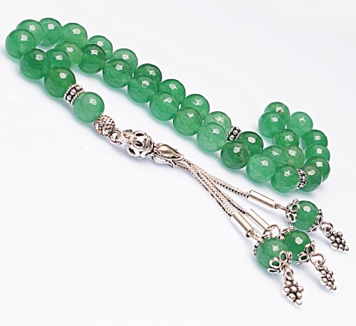 Real Aventurine Stone Rosary-Faceted Cut Rosary-Silver-Accented Rosary-33-Bead Rosary-Original Natural Stone Rosary - 1