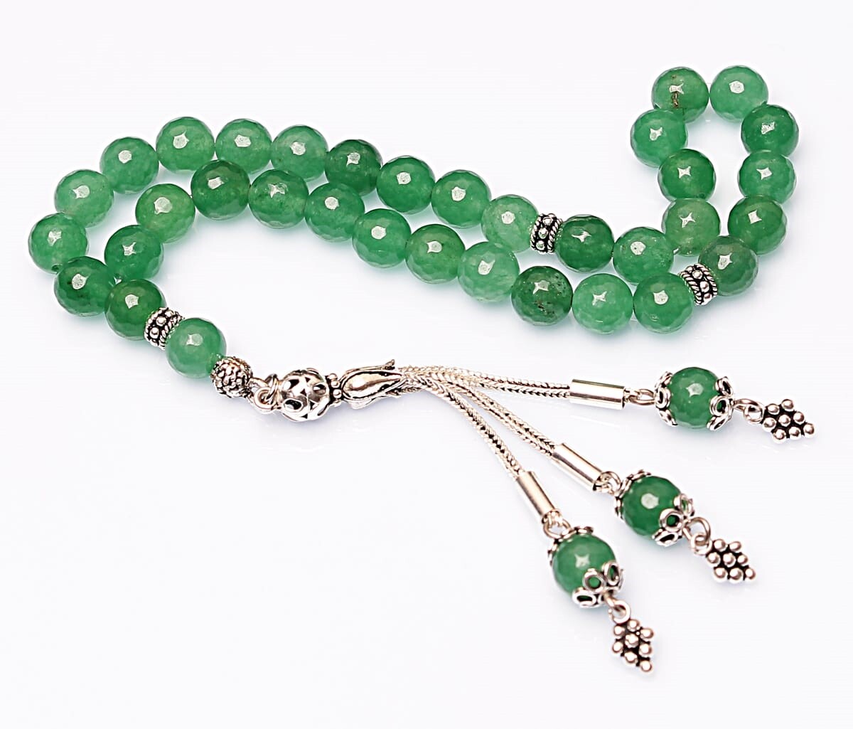 Real Aventurine Stone Rosary-Faceted Cut Rosary-Silver-Accented Rosary-33-Bead Rosary-Original Natural Stone Rosary - 3