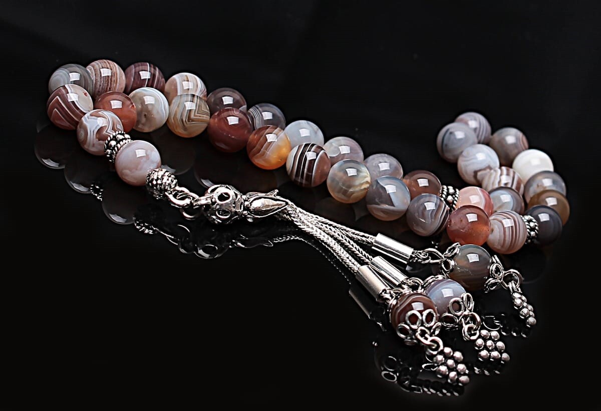 Real Botswana Agate Stone Rosary-Spherical Cut Rosary-Silver-Accented Rosary-33-Bead Rosary-Original Natural Stone Rosary - 4