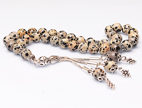 Real Dalmatian Stone Rosary-Spherical Cut Rosary-Silver-Accented Rosary-33-Bead Rosary-Original Natural Stone Rosary - 2