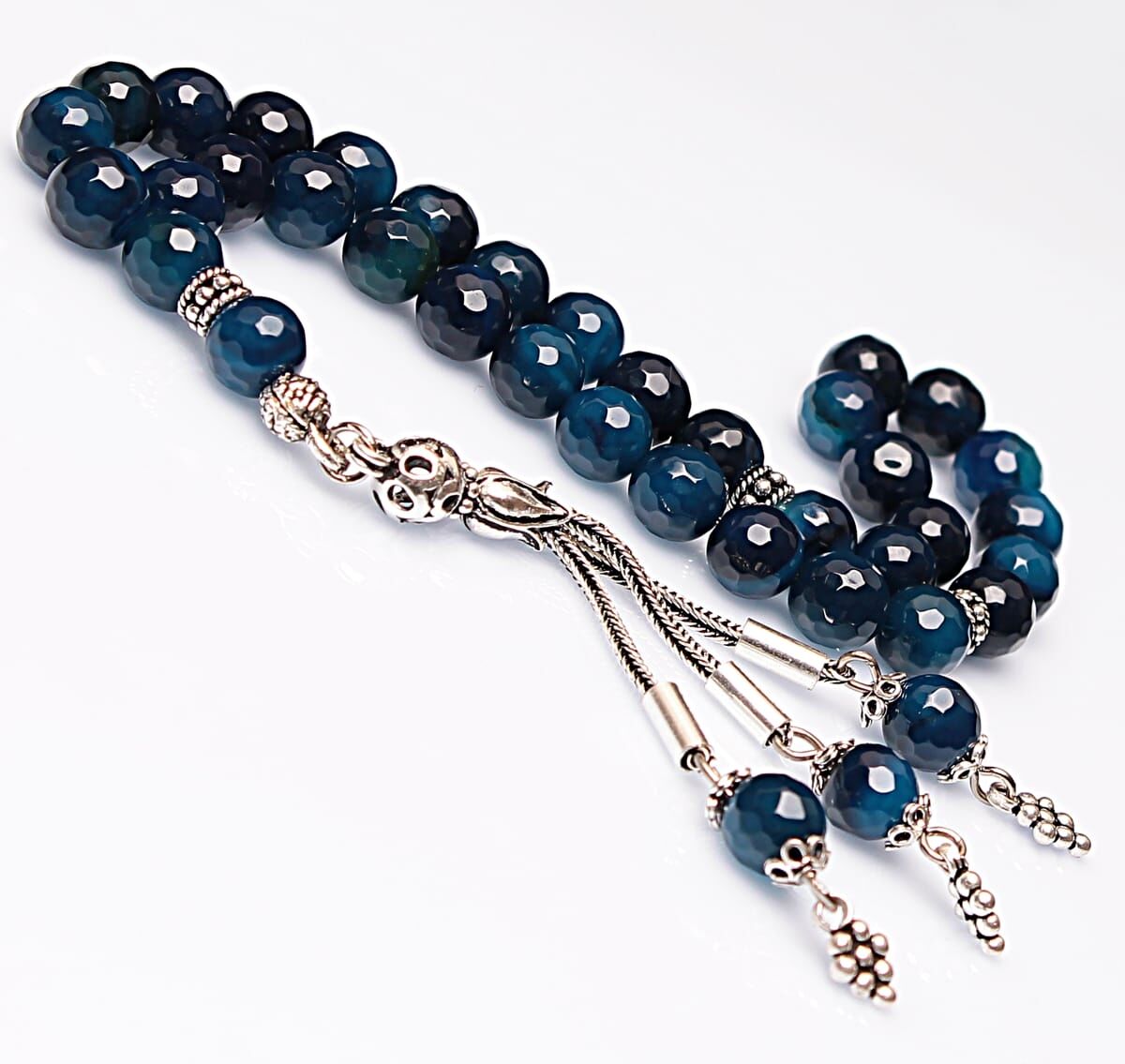 Real Dark Blue Agate Stone Rosary-Faceted Cut Rosary-Silver-Accented Rosary-33-Bead Rosary-Original Natural Stone Rosary - 1