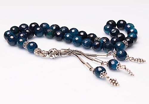 Real Dark Blue Agate Stone Rosary-Faceted Cut Rosary-Silver-Accented Rosary-33-Bead Rosary-Original Natural Stone Rosary - 2