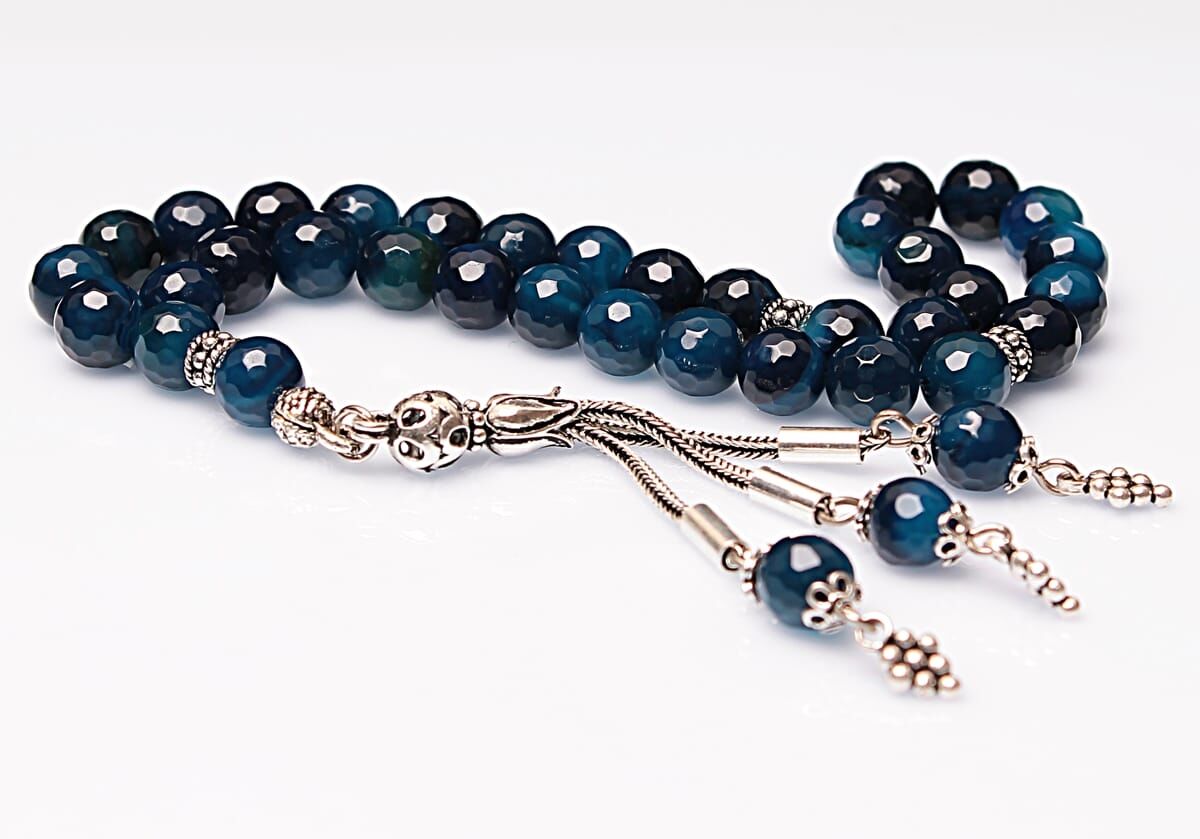 Real Dark Blue Agate Stone Rosary-Faceted Cut Rosary-Silver-Accented Rosary-33-Bead Rosary-Original Natural Stone Rosary - 2