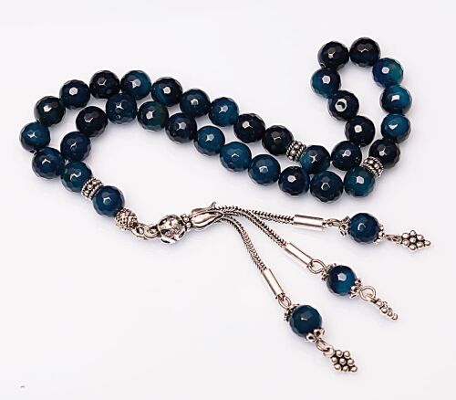 Real Dark Blue Agate Stone Rosary-Faceted Cut Rosary-Silver-Accented Rosary-33-Bead Rosary-Original Natural Stone Rosary - 3