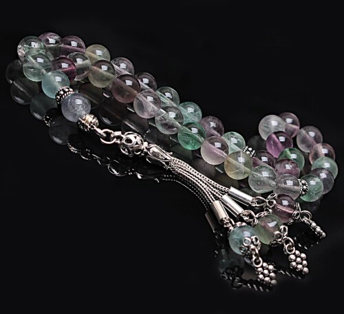 Real Fluorite Stone Rosary-Spherical Cut Rosary-Silver-Accented Rosary-33-Bead Rosary-Original Natural Stone Rosary - 1