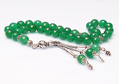 Real Green Agate Stone Rosary-Faceted Cut Rosary-Silver-Accented Rosary-33-Bead Rosary-Original Natural Stone Rosary - 2