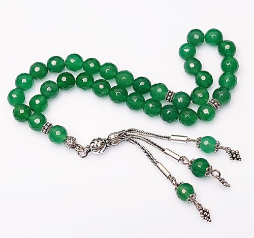 Real Green Agate Stone Rosary-Faceted Cut Rosary-Silver-Accented Rosary-33-Bead Rosary-Original Natural Stone Rosary - 3