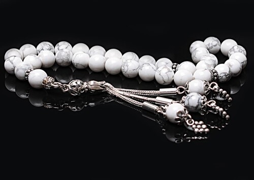 Real Howlite Stone Rosary-Spherical Cut Rosary-Silver-Accented Rosary-33-Bead Rosary-Original Natural Stone Rosary - 2