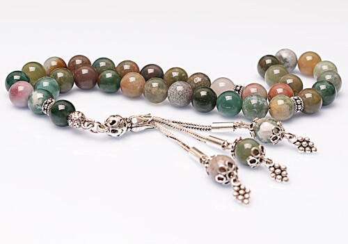 Real Indian Agate Stone Rosary-Faceted Cut Rosary-Silver-Accented Rosary-33-Bead Rosary-Original Natural Stone Rosary - 2