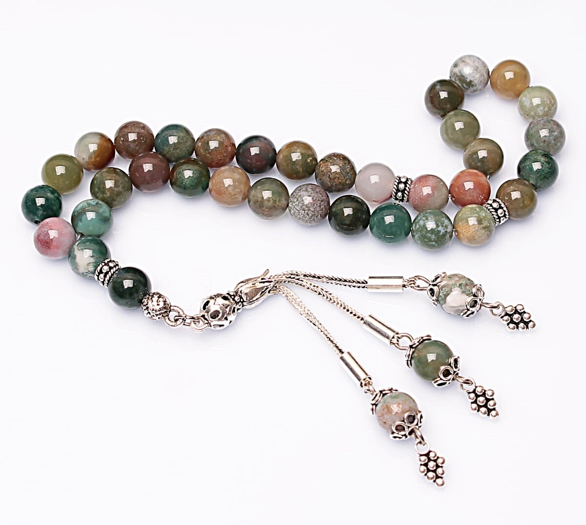 Real Indian Agate Stone Rosary-Faceted Cut Rosary-Silver-Accented Rosary-33-Bead Rosary-Original Natural Stone Rosary - 3