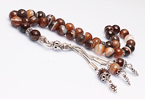 Real Madagascar Agate Stone Rosary-Faceted Cut Rosary-Silver-Accented Rosary-33-Bead Rosary-Original Natural Stone Rosary - 1