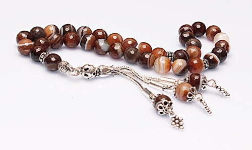 Real Madagascar Agate Stone Rosary-Faceted Cut Rosary-Silver-Accented Rosary-33-Bead Rosary-Original Natural Stone Rosary - 2