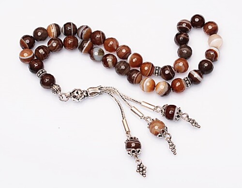 Real Madagascar Agate Stone Rosary-Faceted Cut Rosary-Silver-Accented Rosary-33-Bead Rosary-Original Natural Stone Rosary - 3