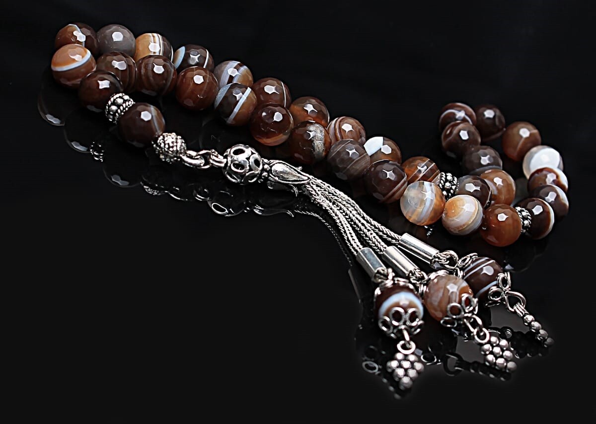 Real Madagascar Agate Stone Rosary-Faceted Cut Rosary-Silver-Accented Rosary-33-Bead Rosary-Original Natural Stone Rosary - 4