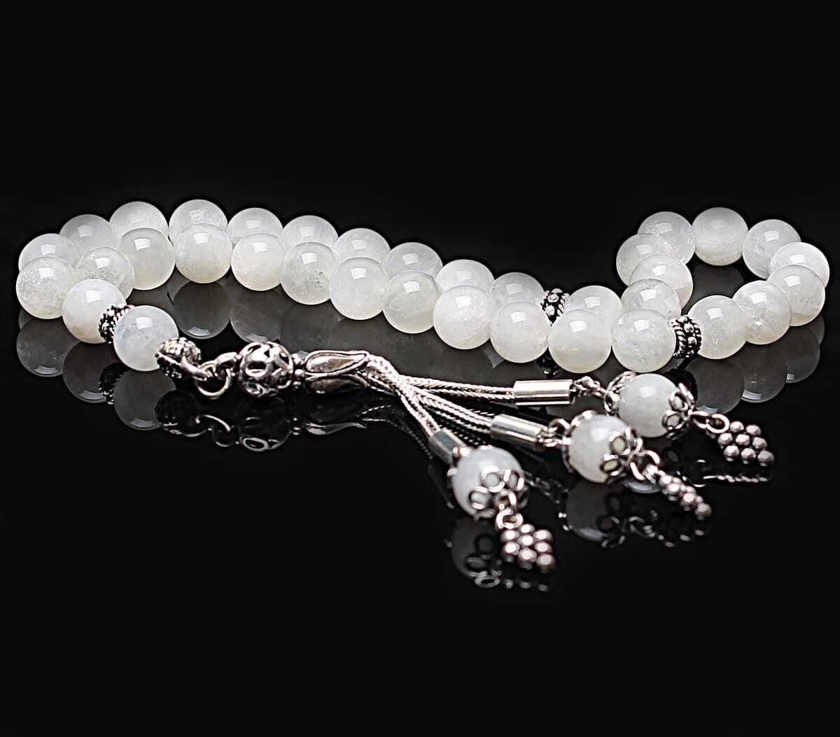 Real Moonstone Rosary-Spherical Cut Rosary-Silver-Accented Rosary-33-Bead Rosary-Original Natural Stone Rosary - 2