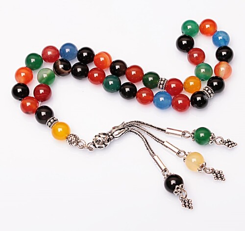 Real Multicolor Agate Stone Rosary-Faceted Cut Rosary-Silver-Accented Rosary-33-Bead Rosary-Original Natural Stone Rosary - 3