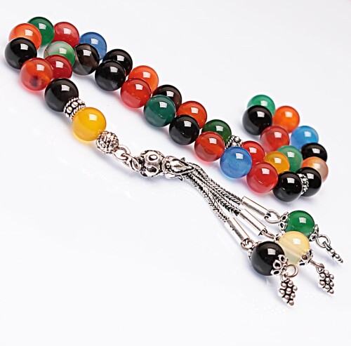 Real Multicolor Agate Stone Rosary-Faceted Cut Rosary-Silver-Accented Rosary-33-Bead Rosary-Original Natural Stone Rosary - 1