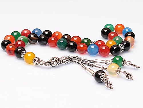 Real Multicolor Agate Stone Rosary-Faceted Cut Rosary-Silver-Accented Rosary-33-Bead Rosary-Original Natural Stone Rosary - 2