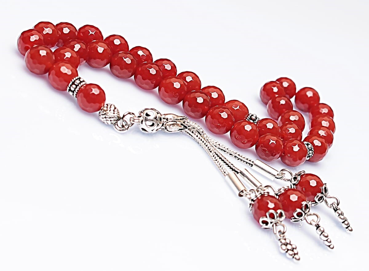 Real Red Agate Stone Rosary-Faceted Cut Rosary-Silver-Accented Rosary-33-Bead Rosary-Original Natural Stone Rosary - 1