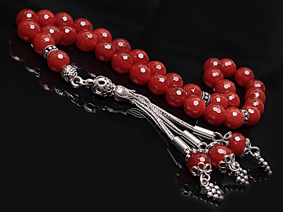 Real Red Agate Stone Rosary-Faceted Cut Rosary-Silver-Accented Rosary-33-Bead Rosary-Original Natural Stone Rosary - 2