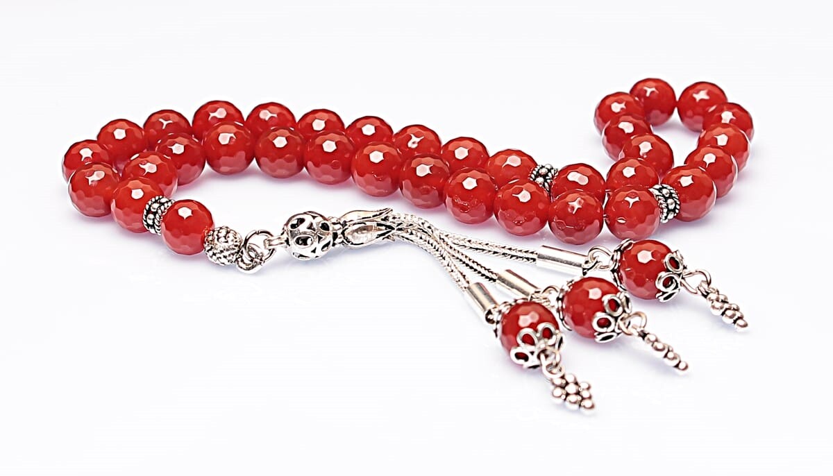 Real Red Agate Stone Rosary-Faceted Cut Rosary-Silver-Accented Rosary-33-Bead Rosary-Original Natural Stone Rosary - 3