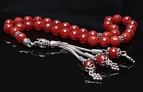 Real Red Agate Stone Rosary-Faceted Cut Rosary-Silver-Accented Rosary-33-Bead Rosary-Original Natural Stone Rosary - 4