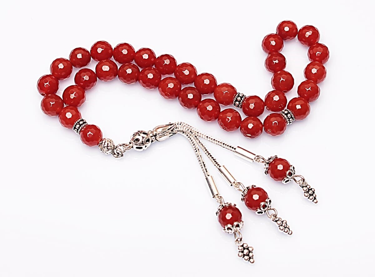 Real Red Agate Stone Rosary-Faceted Cut Rosary-Silver-Accented Rosary-33-Bead Rosary-Original Natural Stone Rosary - 5