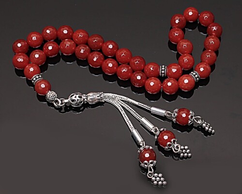 Real Red Agate Stone Rosary-Faceted Cut Rosary-Silver-Accented Rosary-33-Bead Rosary-Original Natural Stone Rosary - 6