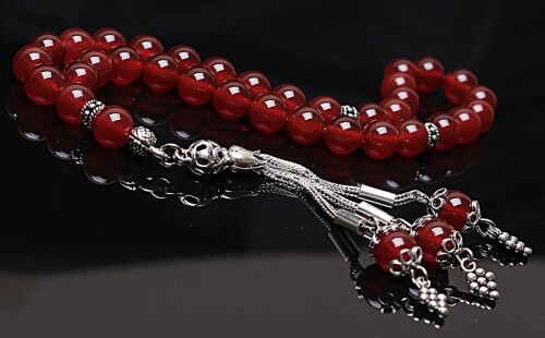 Real Red Agate Stone Rosary-Spherical Cut Rosary-Silver-Accented Rosary-33-Bead Rosary-Original Natural Stone Rosary - 2